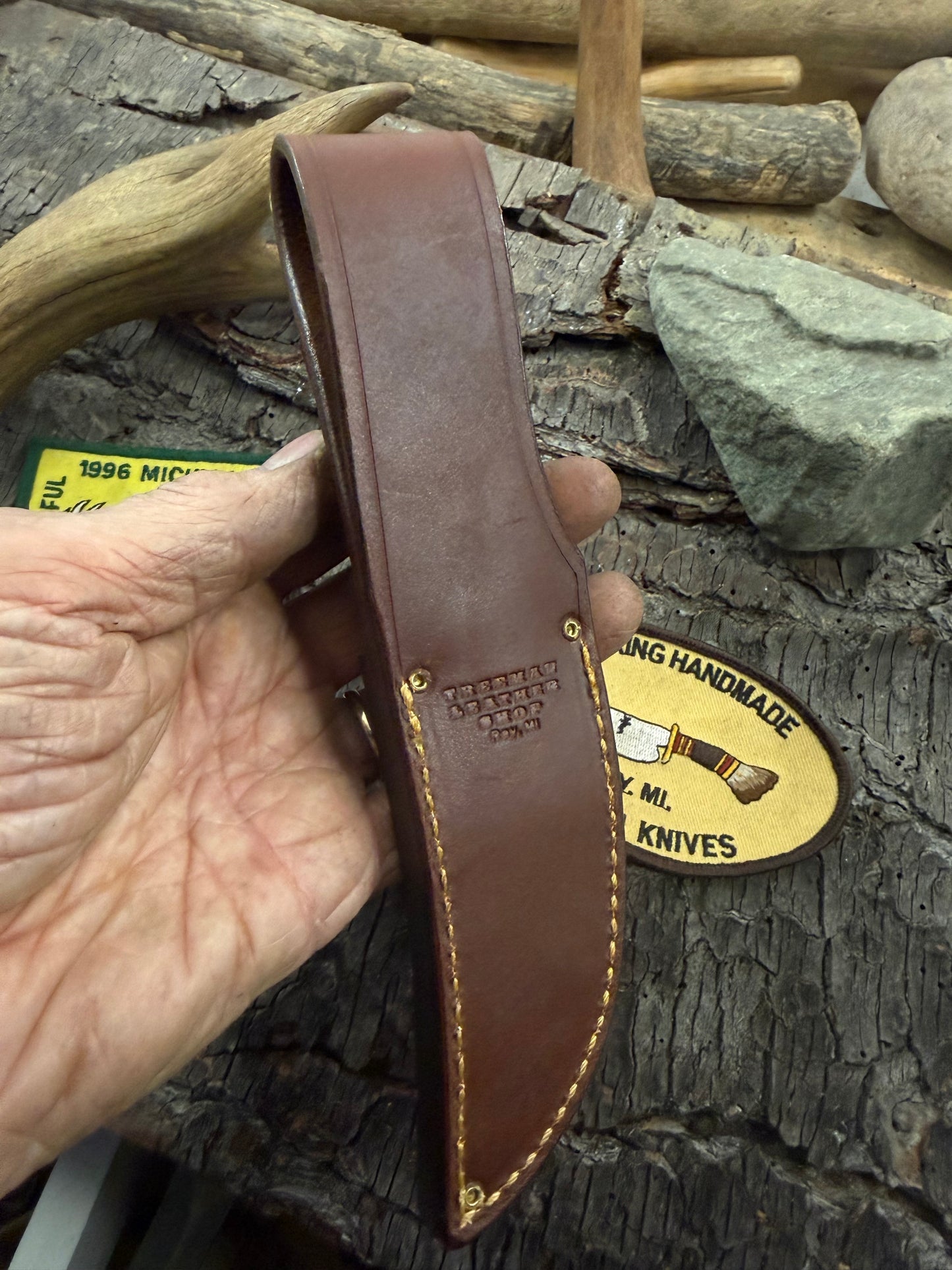 Treeman 4" Deer & Trout Skinner Horse hide pinned brass cap crotch stag butt