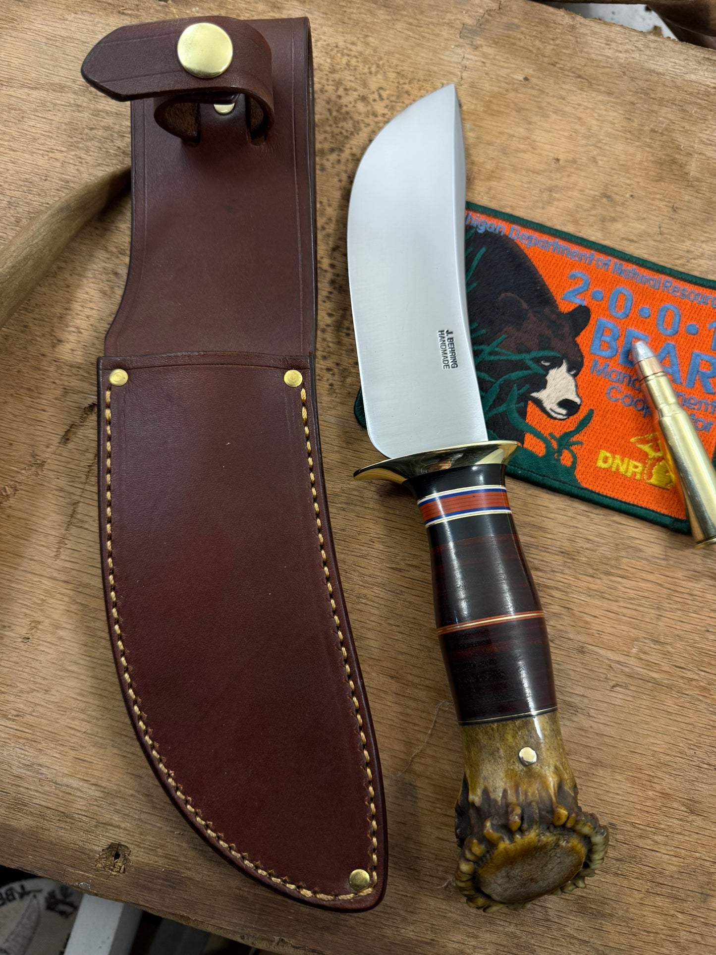 Treeman Woodcraft 6" Horse hide Crown stag Old School hunting knife