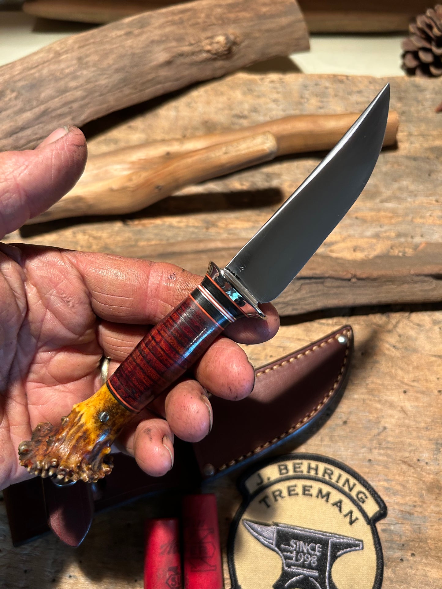 Treeman Michigan Trout Knife 3 1/2" Blade NS HH German Crown Stag