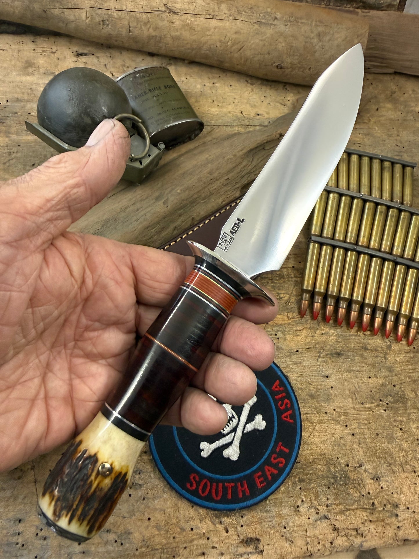 Treeman Spear Point Fighter AEB-L 6" Nickel Horse Stag