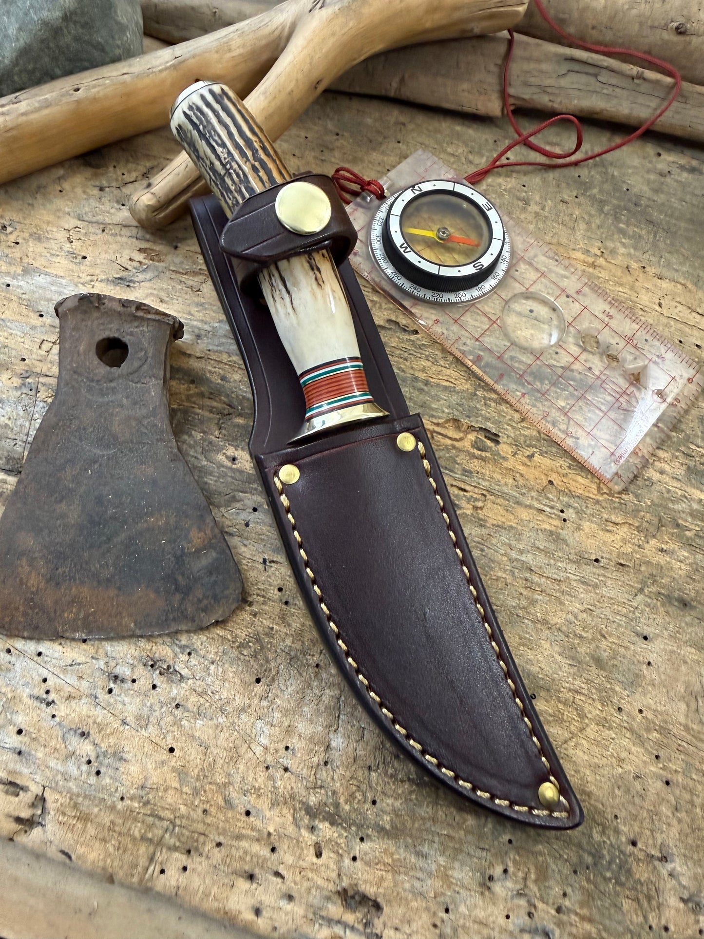 Treeman Traditional Classic Trout & Bird  4" Blade Brass Stag