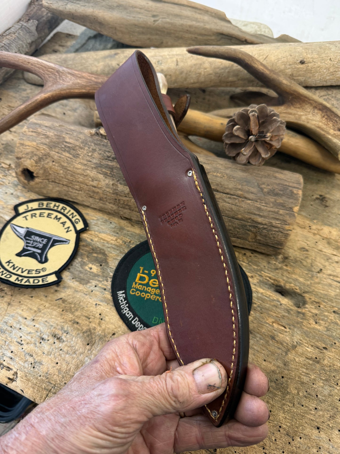 Treeman 6" Ivory Drop Point Mammoth Butt cap  Elephant Ear Sheath