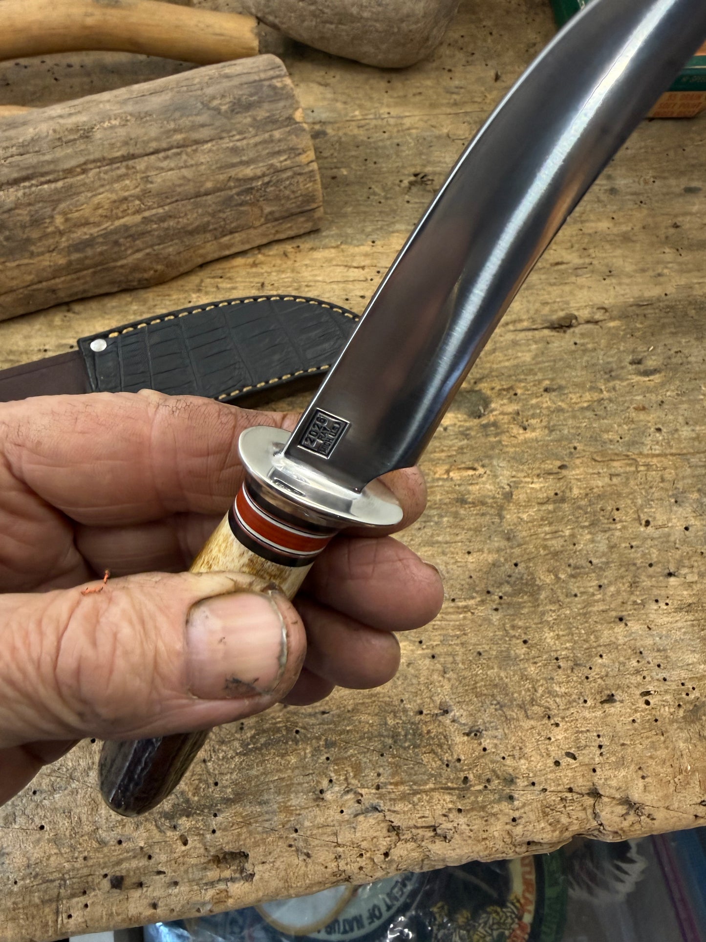 Treeman 4" Ball Cutter Cattleman Stag Crock Sheath