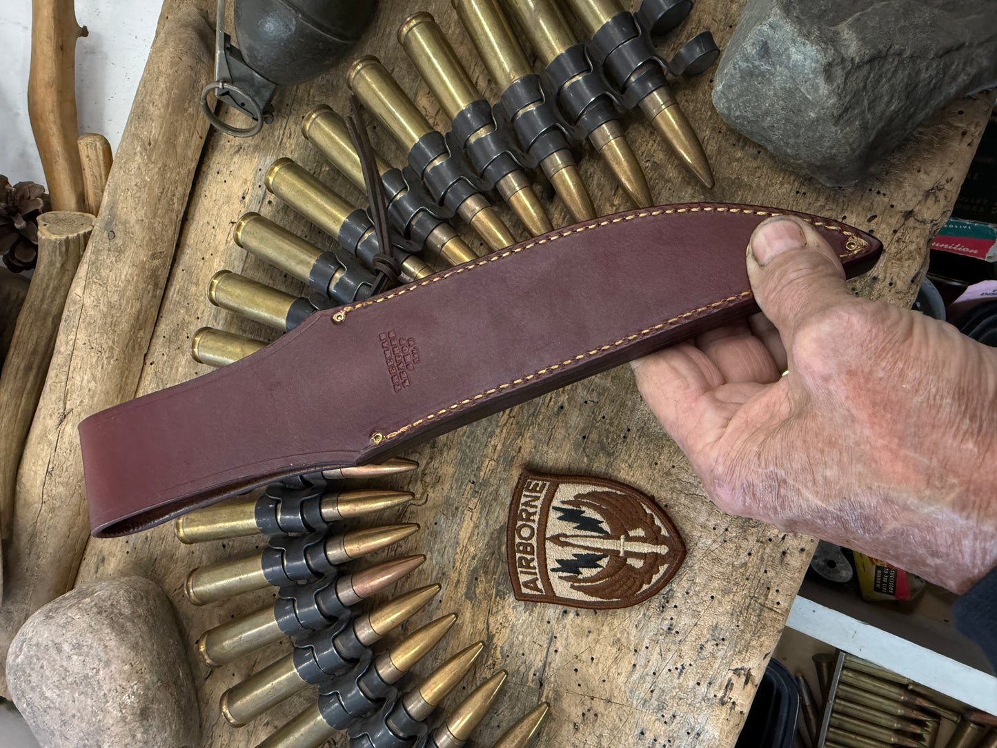Old School Model 1 Fighter 7" Brass Brass Horse Hide wide mouth sheath