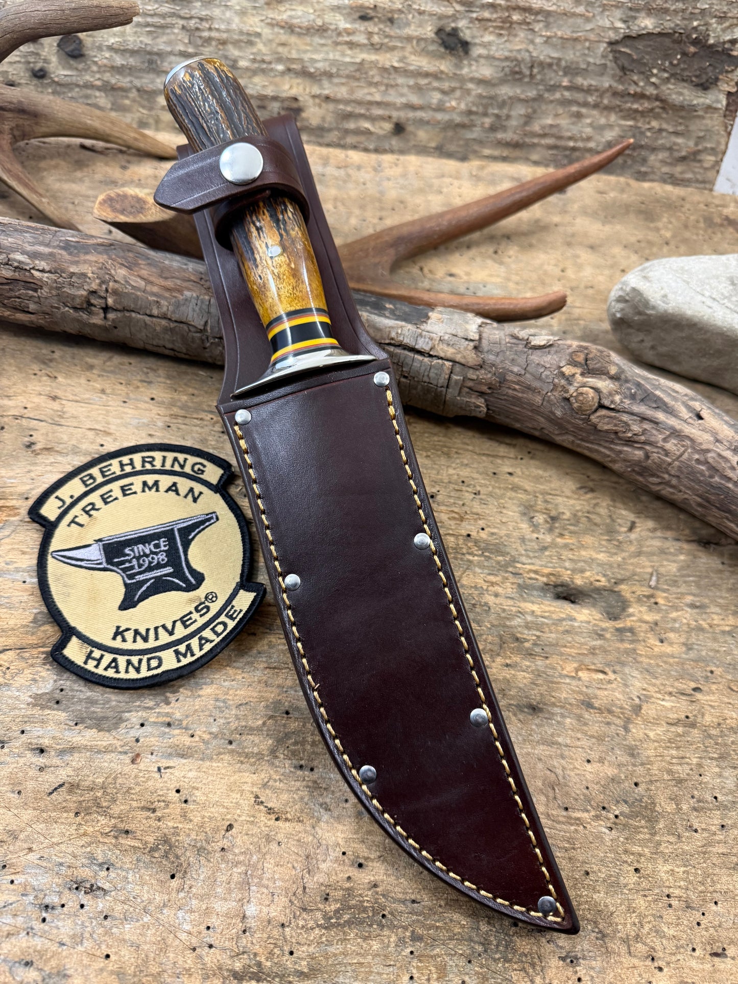 Double Skull 7" Fighter Nickel Finger Grip Sambar Stag Hammer Mark