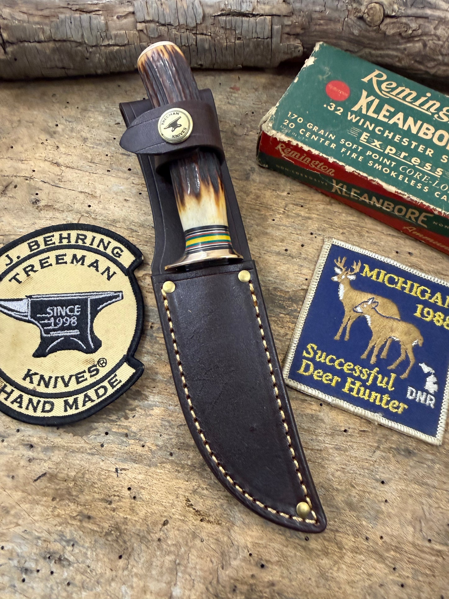 Treeman Deer & Trout 4" Blade  AEB-L Stainless Killer Red Stag Mammoth Cap Red Brass Guard