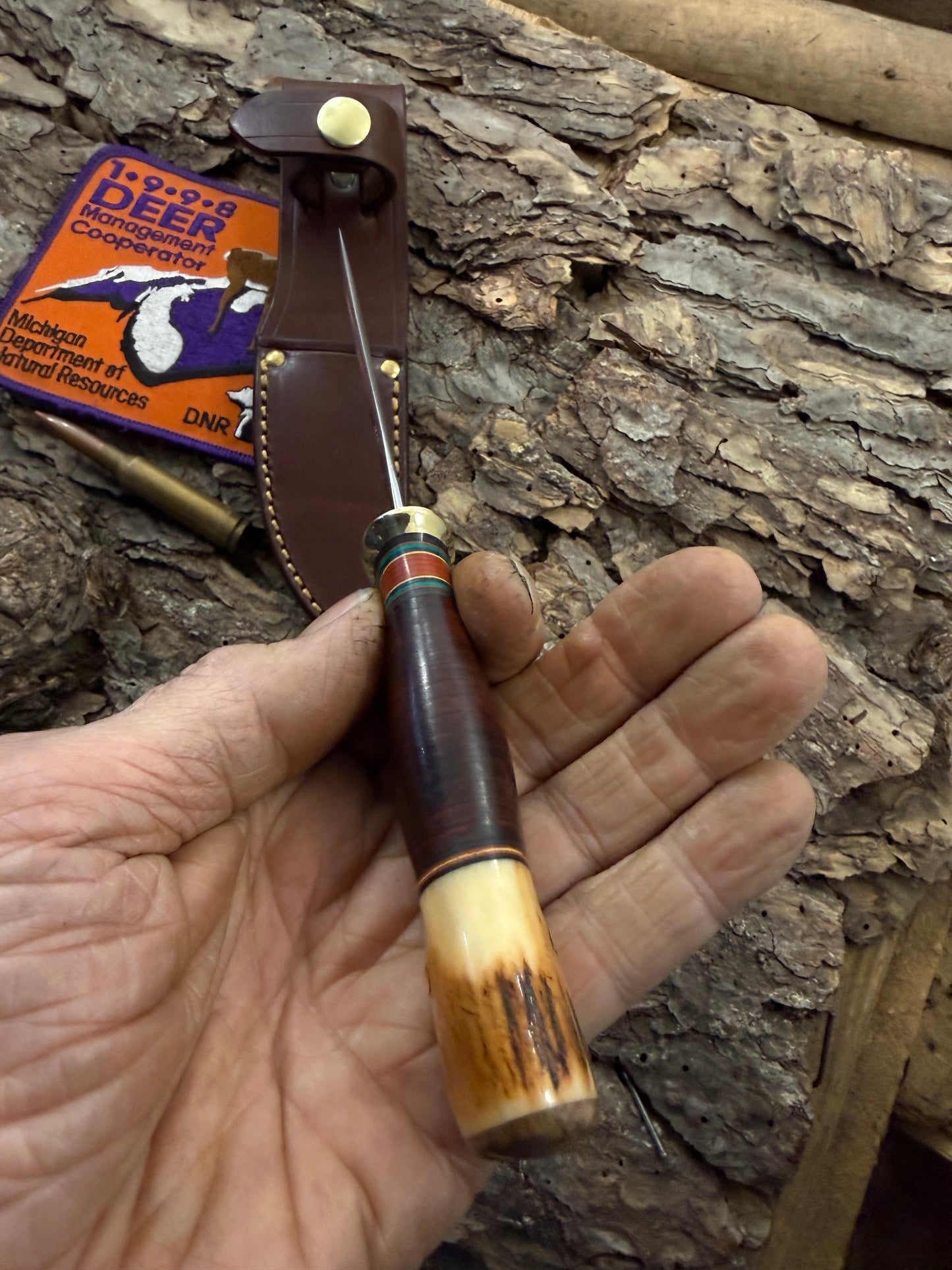 Sharptail Hunter 3 1/2" AEB-L Stainless Horse Hide Stag Mammoth