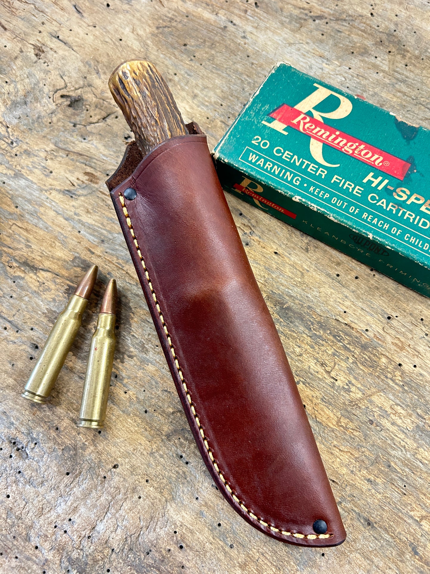 J. Behring Treeman Alaskan Copper Sambar stag mammoth butt cap pouch sheath