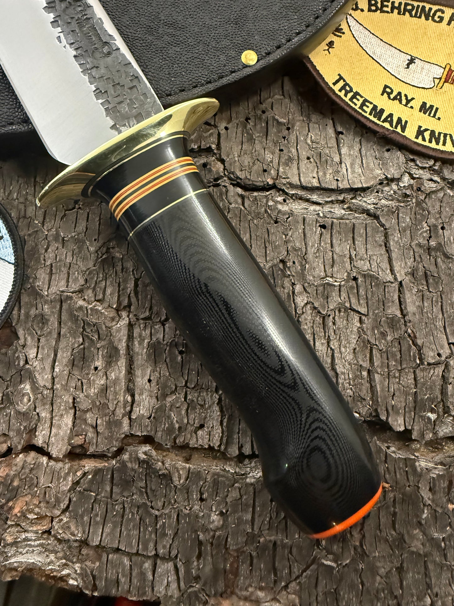 Treeman 7" Black G10 Skull Fighter High Vis Butt Cap Elephant Ear black Sheath