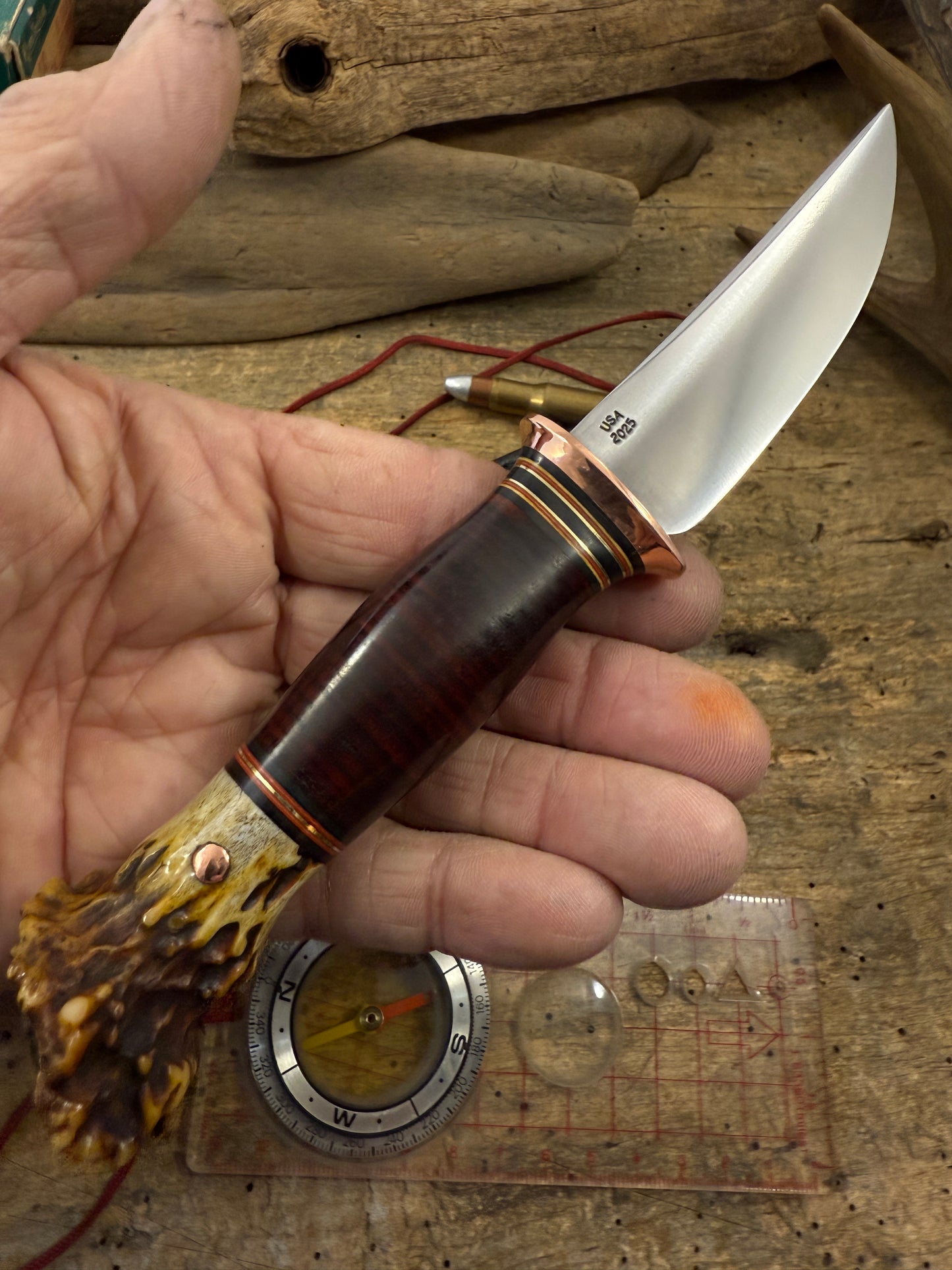 Treeman Deer & Trout Copper Guard stacked Horse Hide Crown Stag  Crock Sheath