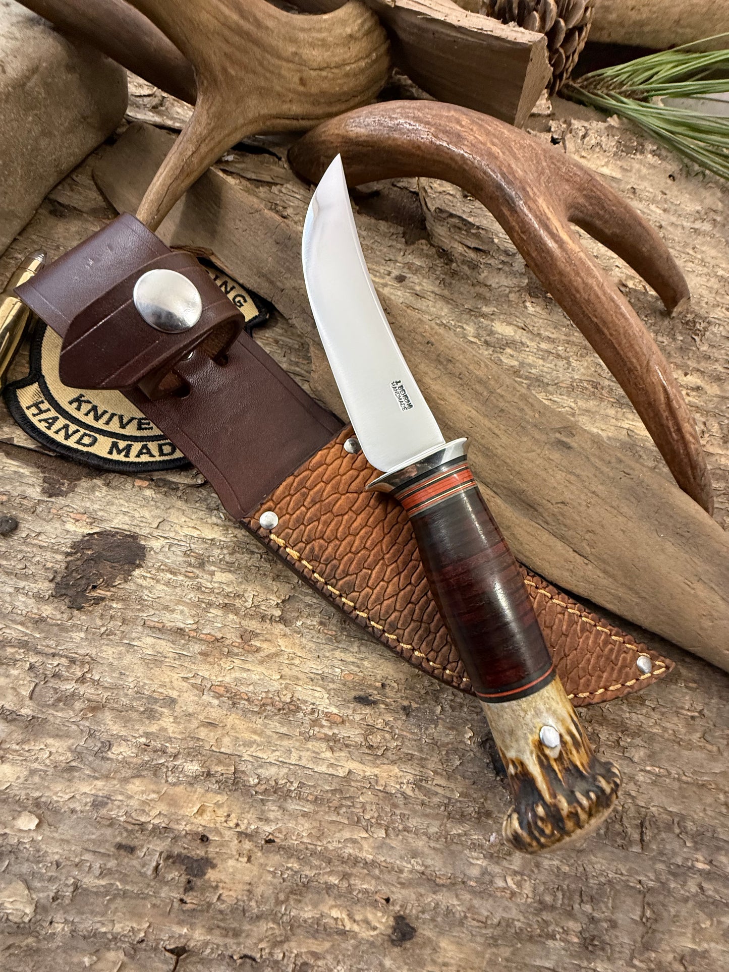 Treeman 4 1/2" Trout & Bird Nickel Horse Hide Crown Beaver Tail