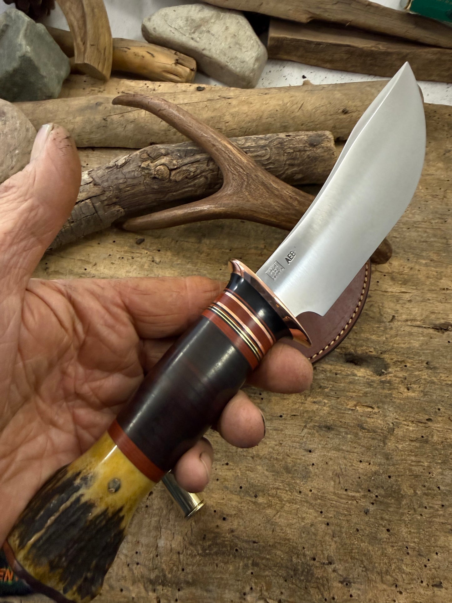 Treeman 6" Woodmonk AEB-L Copper guard Stag Butt