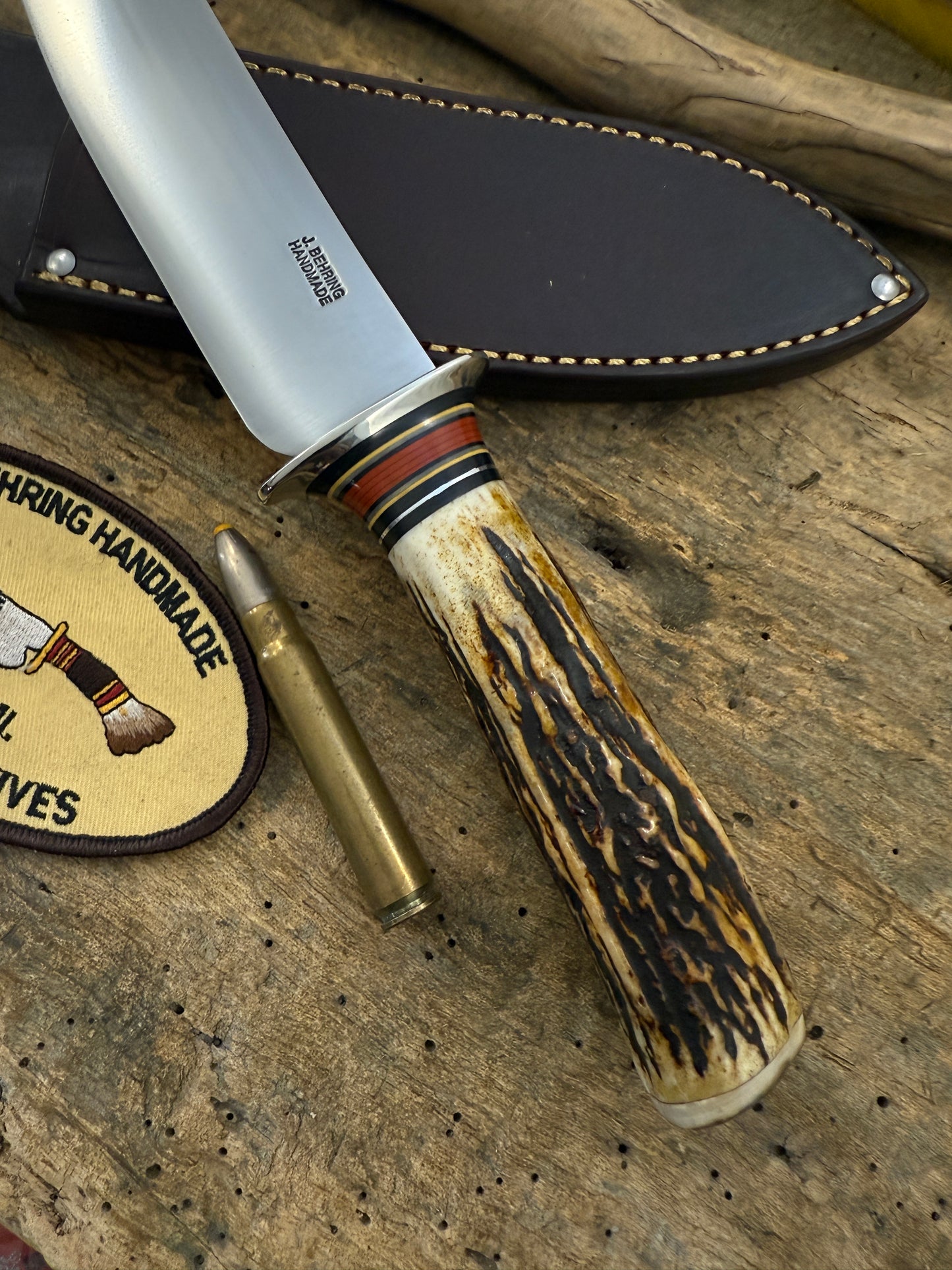 Treeman 6" Drop Point Hunter AEB-L stainless . NS Stag Mammoth