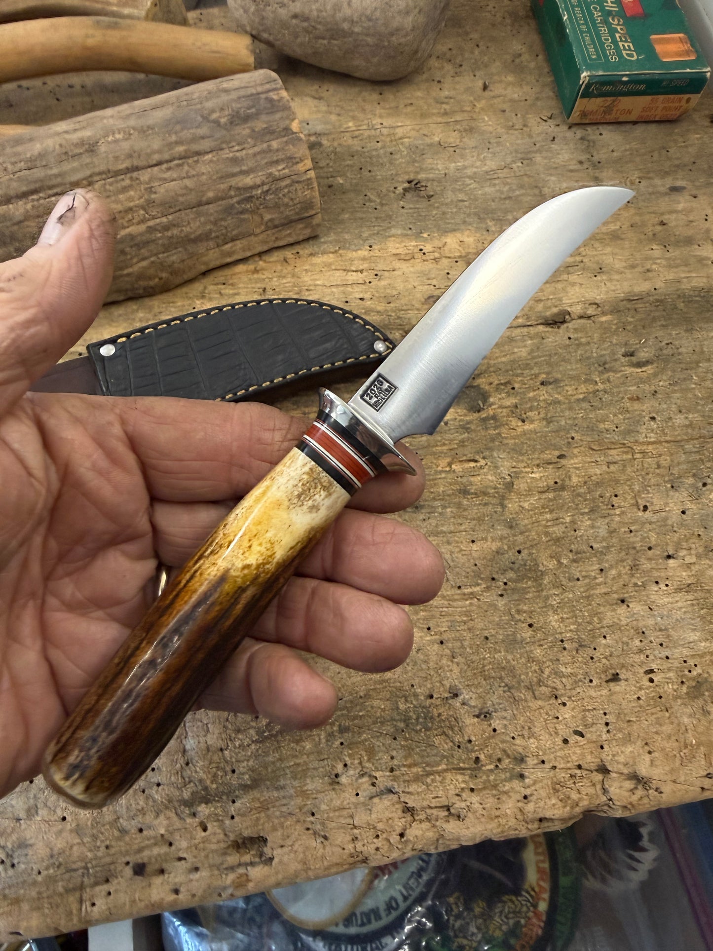 Treeman 4" Ball Cutter Cattleman Stag Crock Sheath