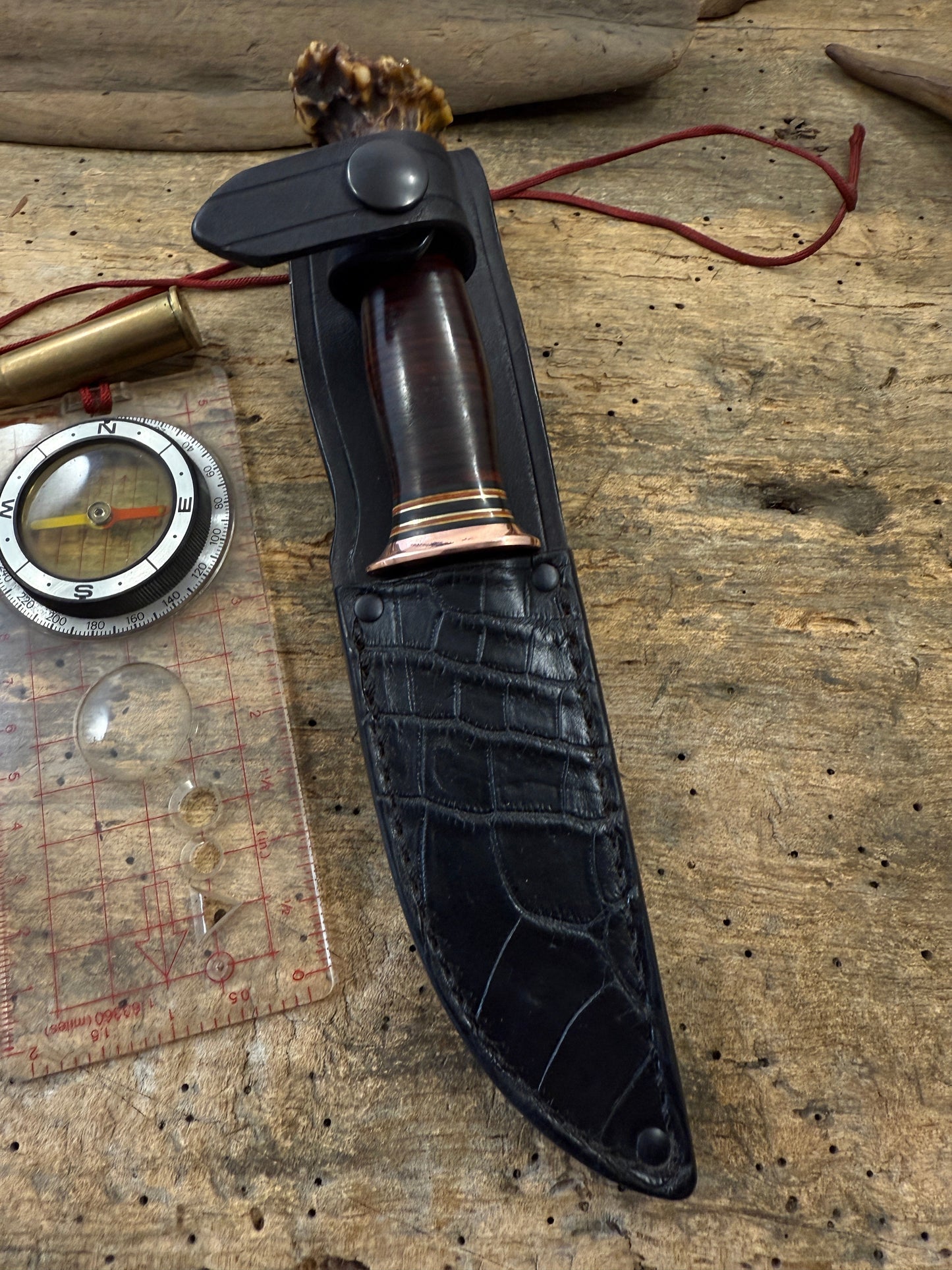 Treeman Deer & Trout Copper Guard stacked Horse Hide Crown Stag  Crock Sheath