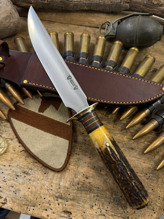 Model 1 - 8" DBL Skull Fighter Sambar Stag Rough Back Sheath