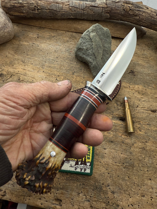 Treeman Drop Point Hunter AEB-L Stainless Nickel Silver HH Crown Stag