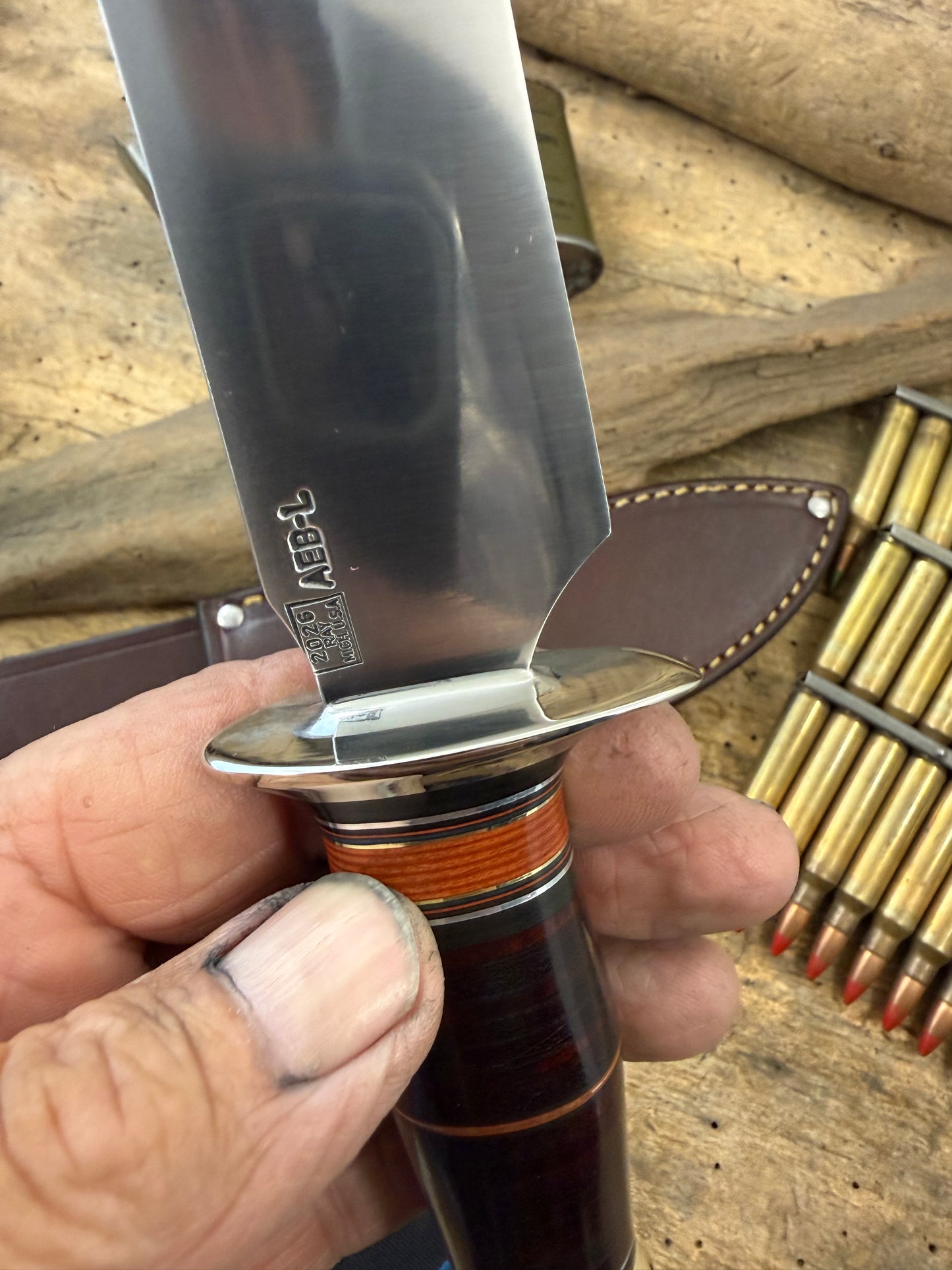 Treeman Spear Point Fighter AEB-L 6" Nickel Horse Stag