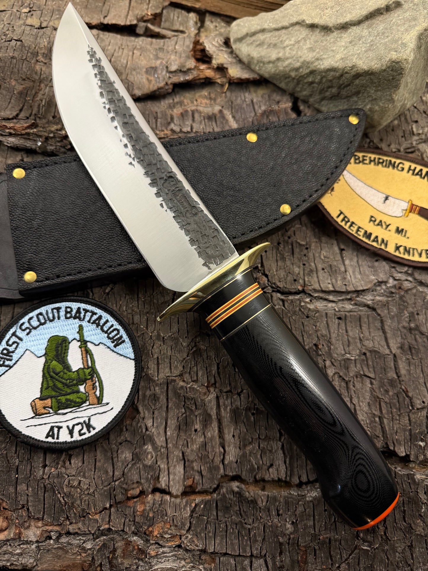 Treeman 7" Black G10 Skull Fighter High Vis Butt Cap Elephant Ear black Sheath