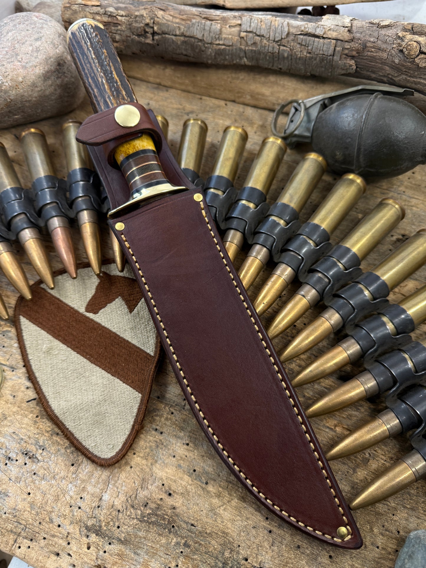 Model 1 - 8" DBL Skull Fighter Sambar Stag Rough Back Sheath