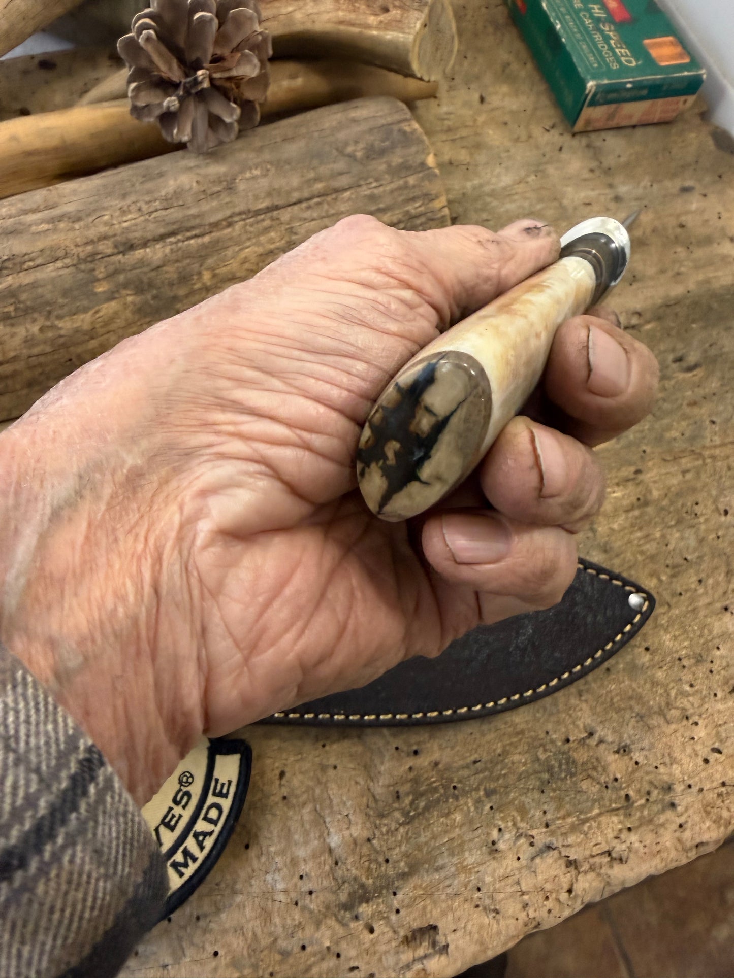 Treeman 6" Ivory Drop Point Mammoth Butt cap  Elephant Ear Sheath