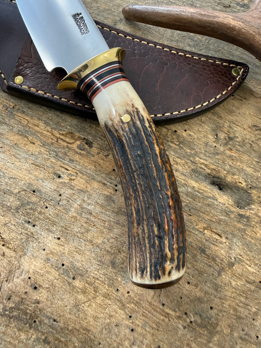 Treeman  5" Copper Harbor AEB-L Stainless Sambar Stag Mammoth Ivory Ostrich Leg Sheath