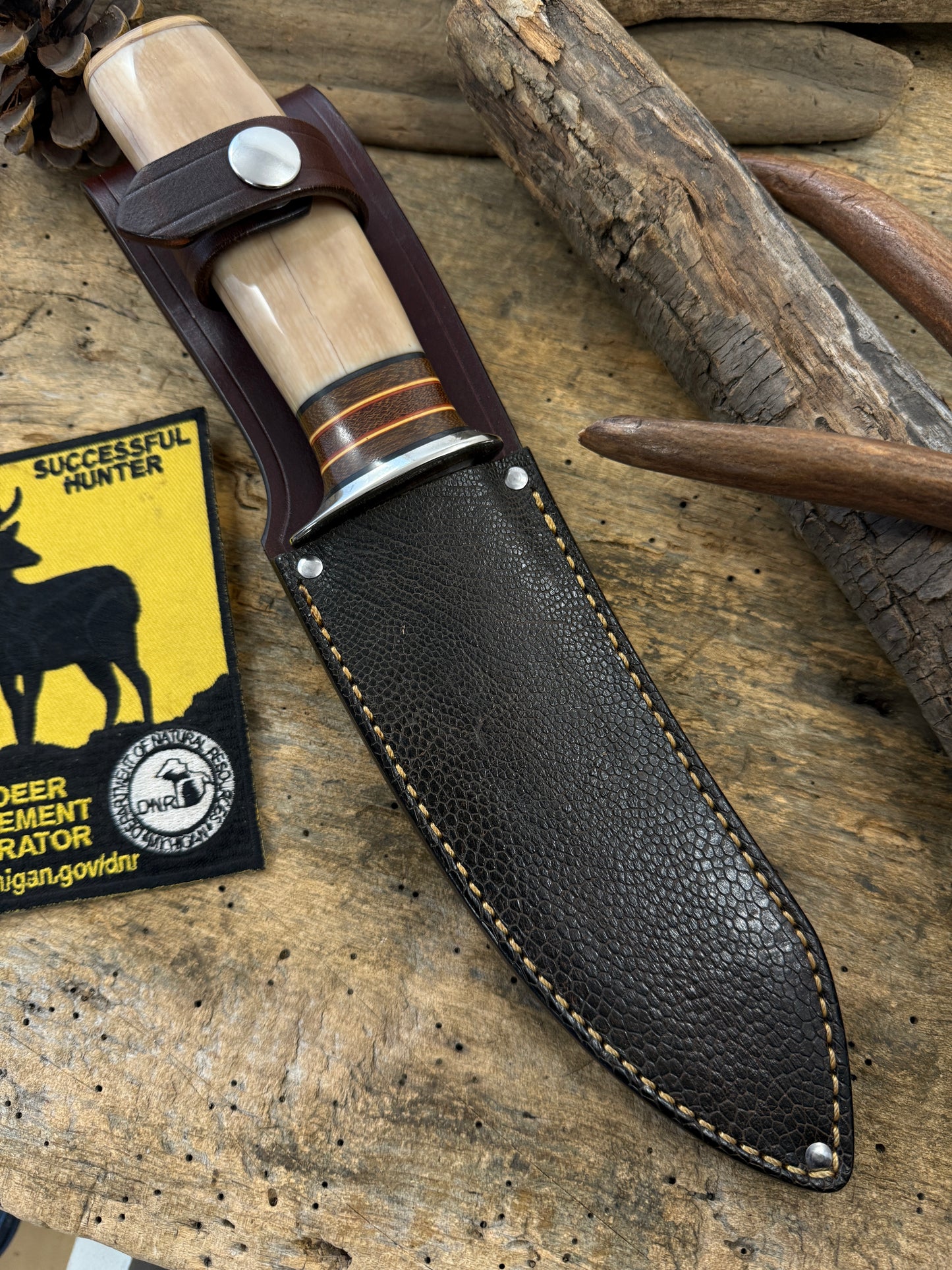 Treeman Walrus Artifact Ivory 6" Drop Point AEB-L Mammoth Butt cap Elephant Ear Sheath