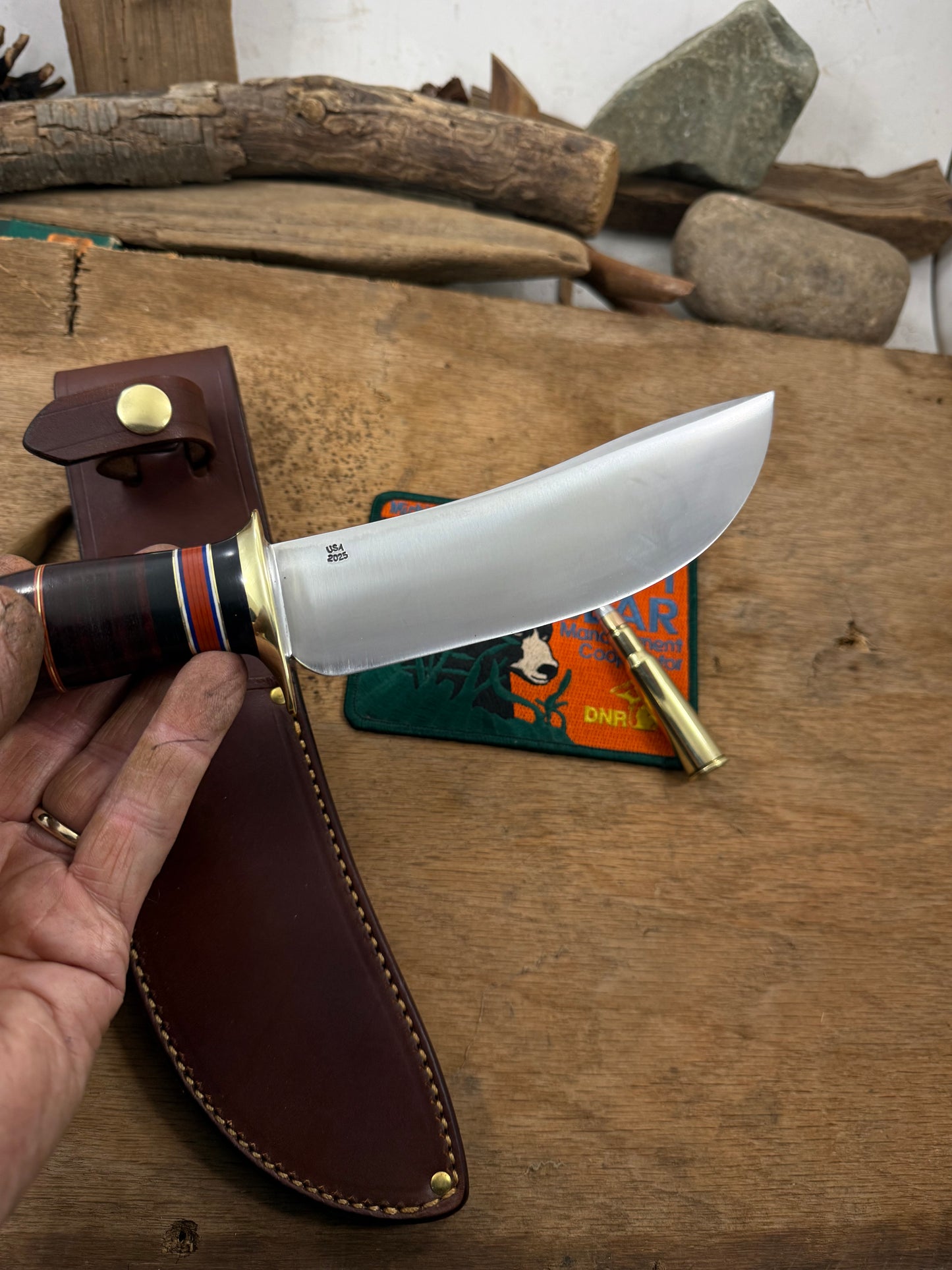 Treeman Woodcraft 6" Horse hide Crown stag Old School hunting knife