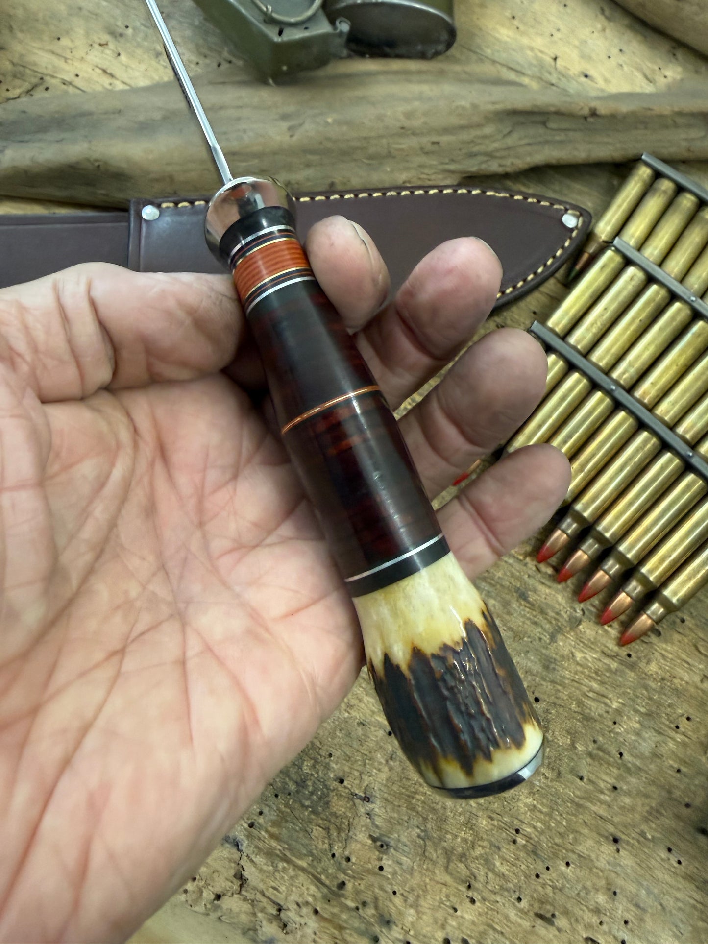 Treeman Spear Point Fighter AEB-L 6" Nickel Horse Stag