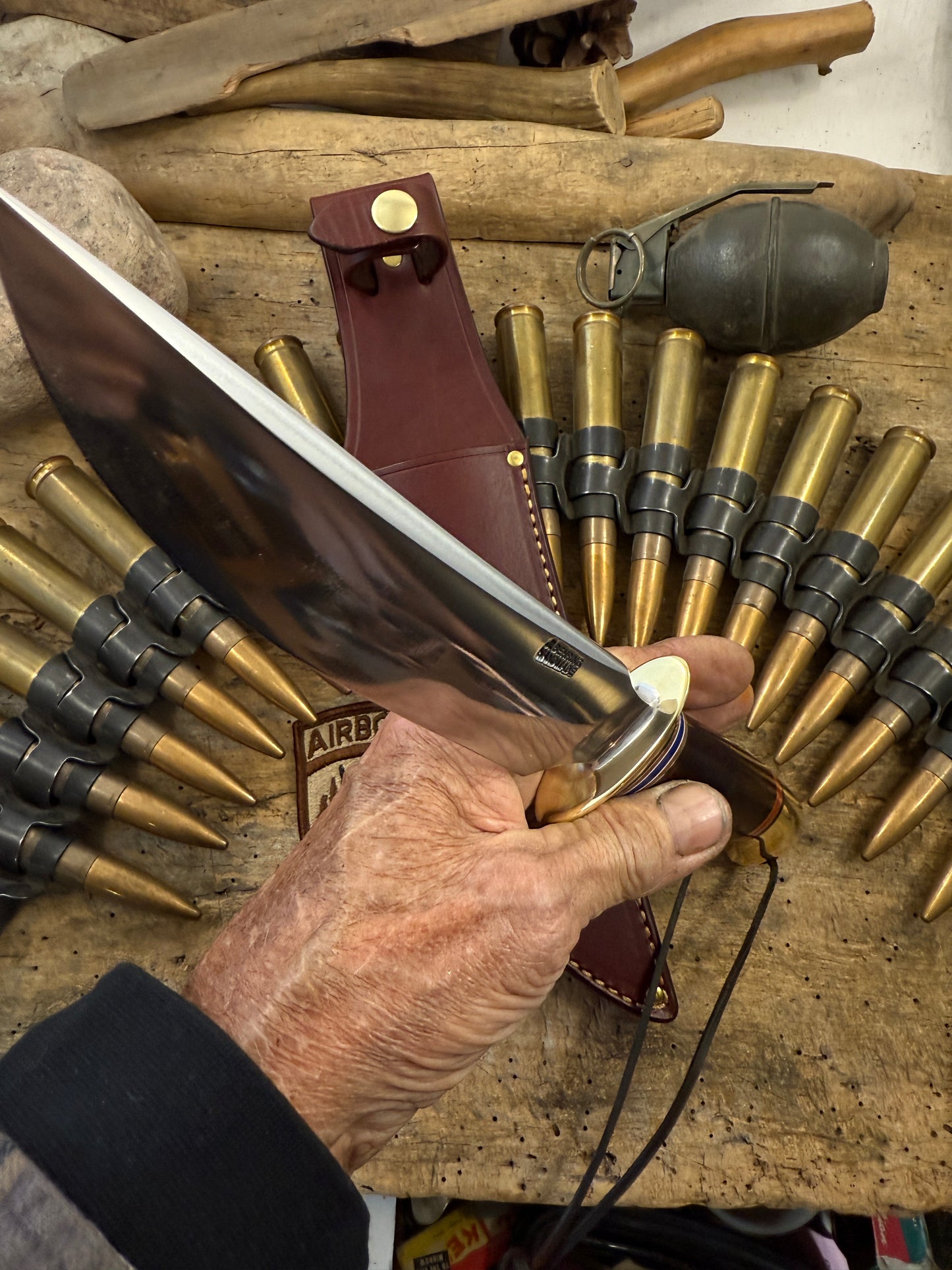 Model 1 - 8" DBL Skull Fighter Sambar Stag Rough Back Sheath