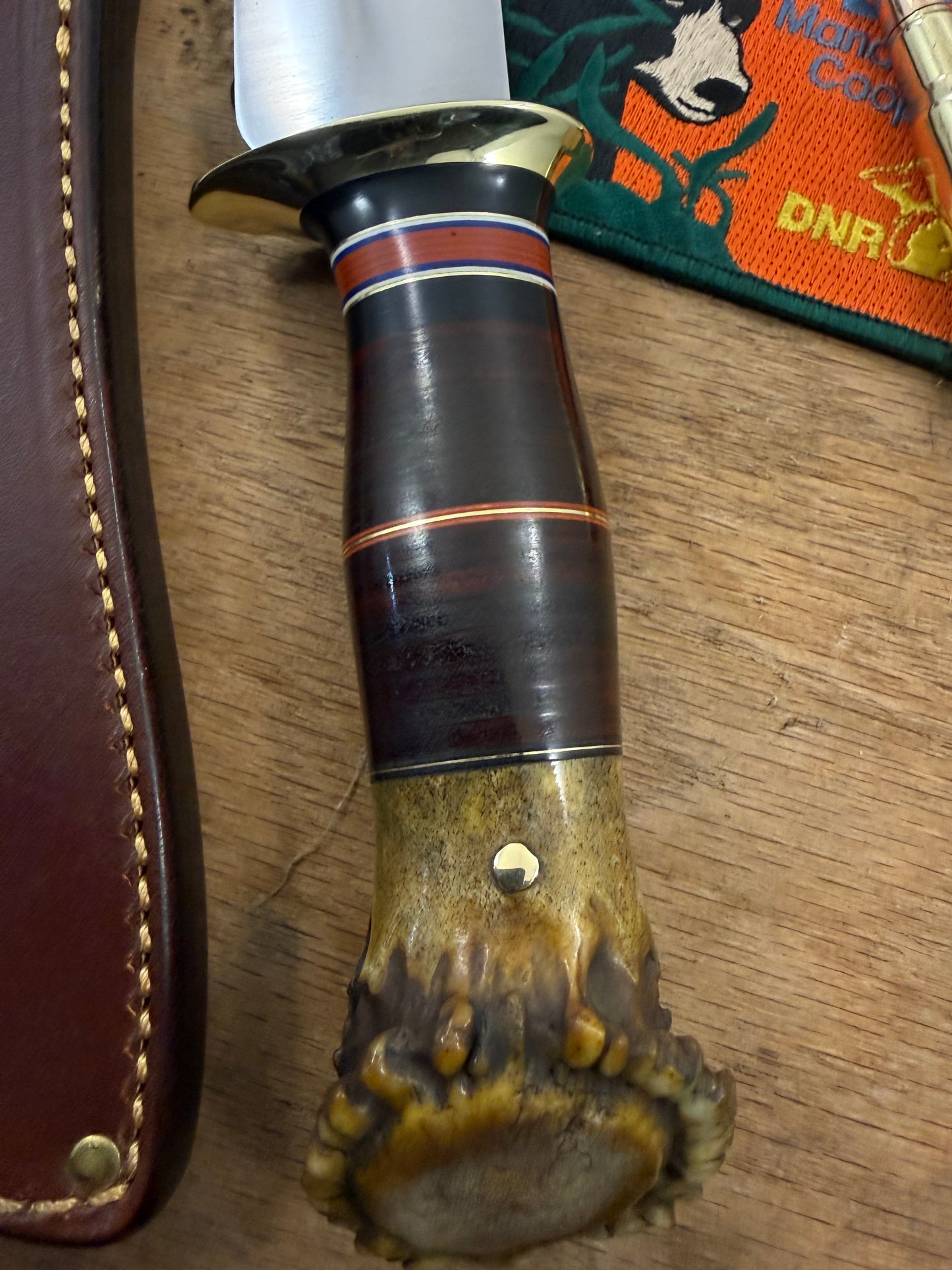 Treeman Woodcraft 6" Horse hide Crown stag Old School hunting knife