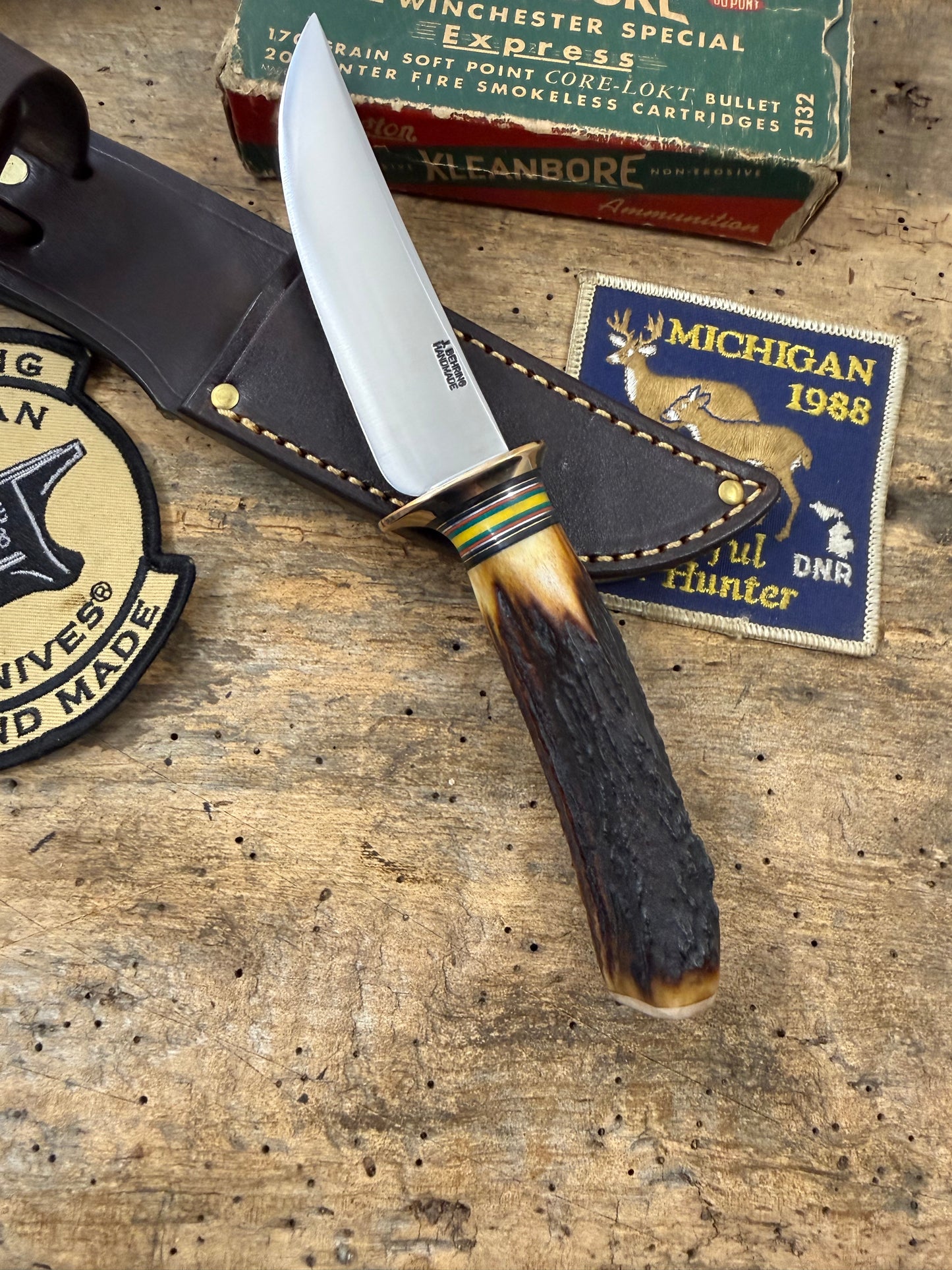Treeman Deer & Trout 4" Blade  AEB-L Stainless Killer Red Stag Mammoth Cap Red Brass Guard