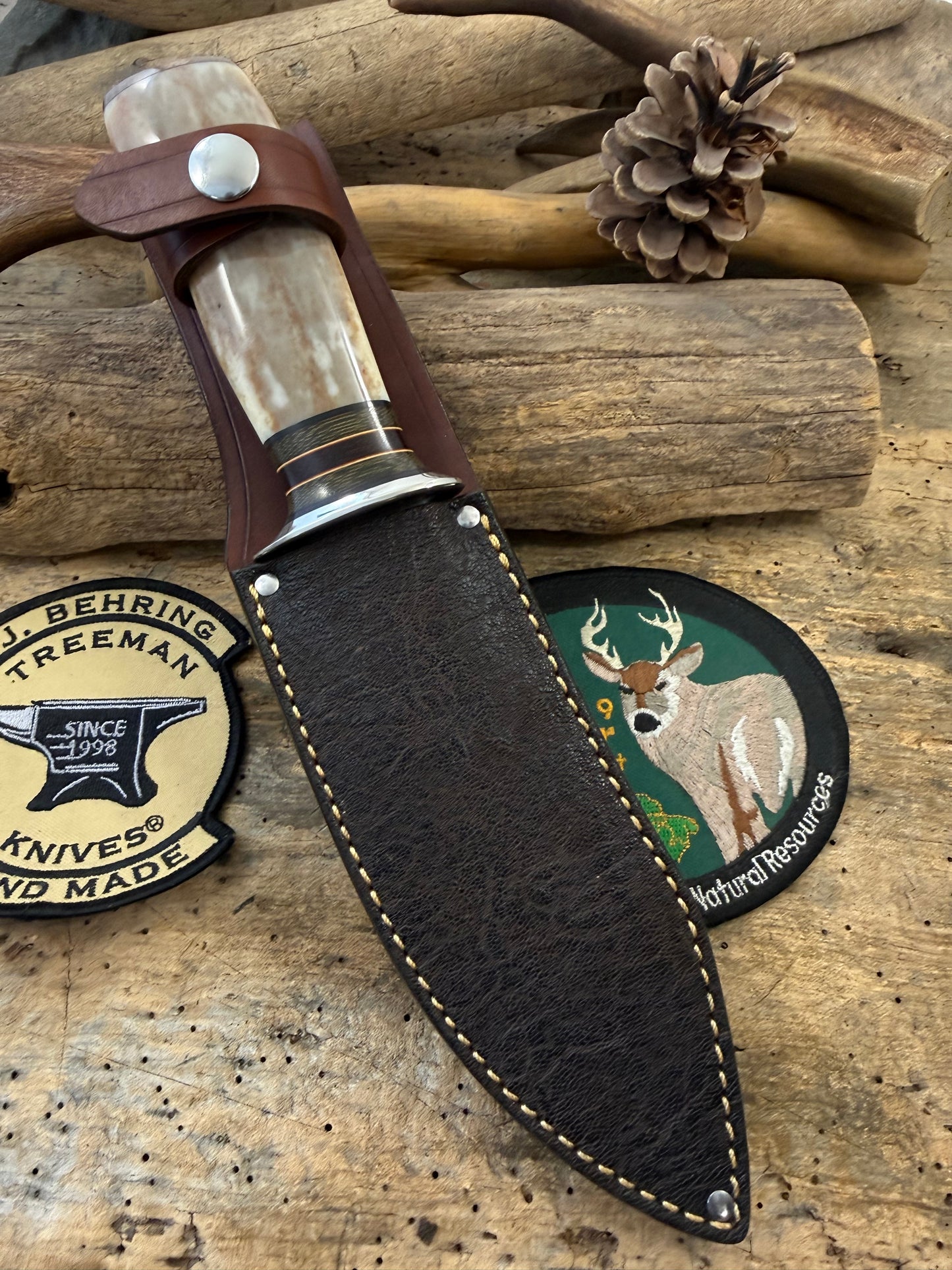 Treeman 6" Ivory Drop Point Mammoth Butt cap  Elephant Ear Sheath