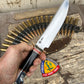 Treeman 8" Double Skull Fighter AEB-L Brass Horsehide aluminum crows beak thong hole Giraffe sheath