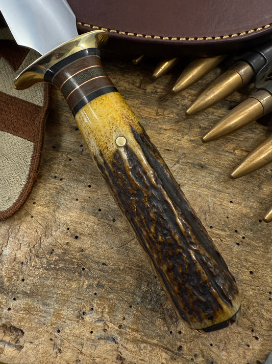 Model 1 - 8" DBL Skull Fighter Sambar Stag Rough Back Sheath