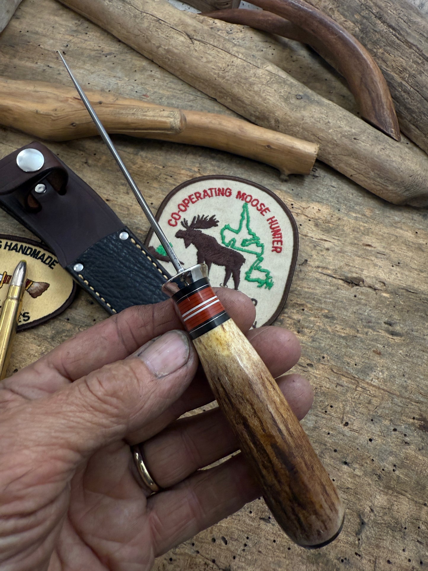 Trout 3.5" AEB-L Razor Blade Steel Moose Horn Mammoth Ivory Shark