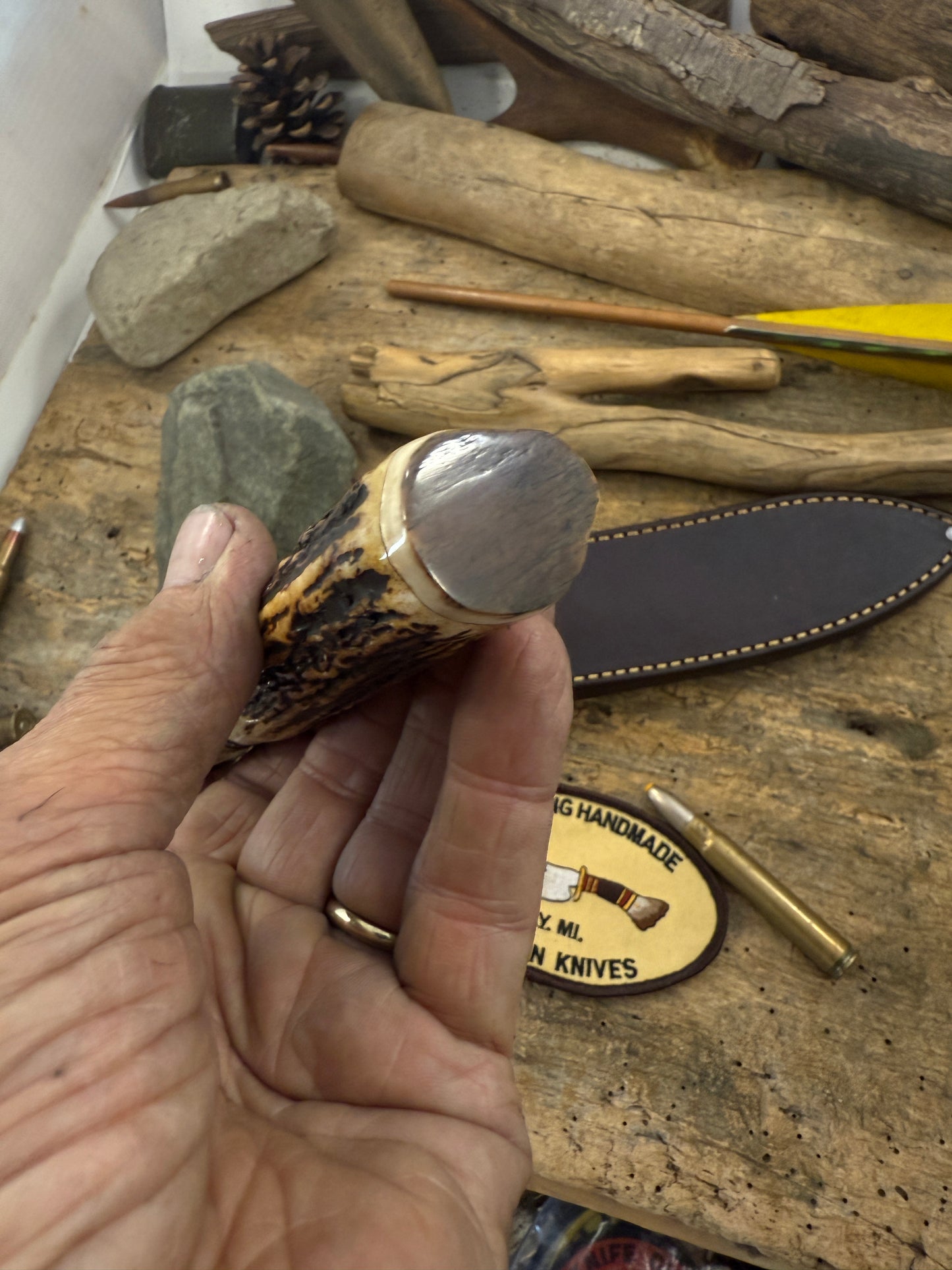 Treeman 6" Drop Point Hunter AEB-L stainless . NS Stag Mammoth