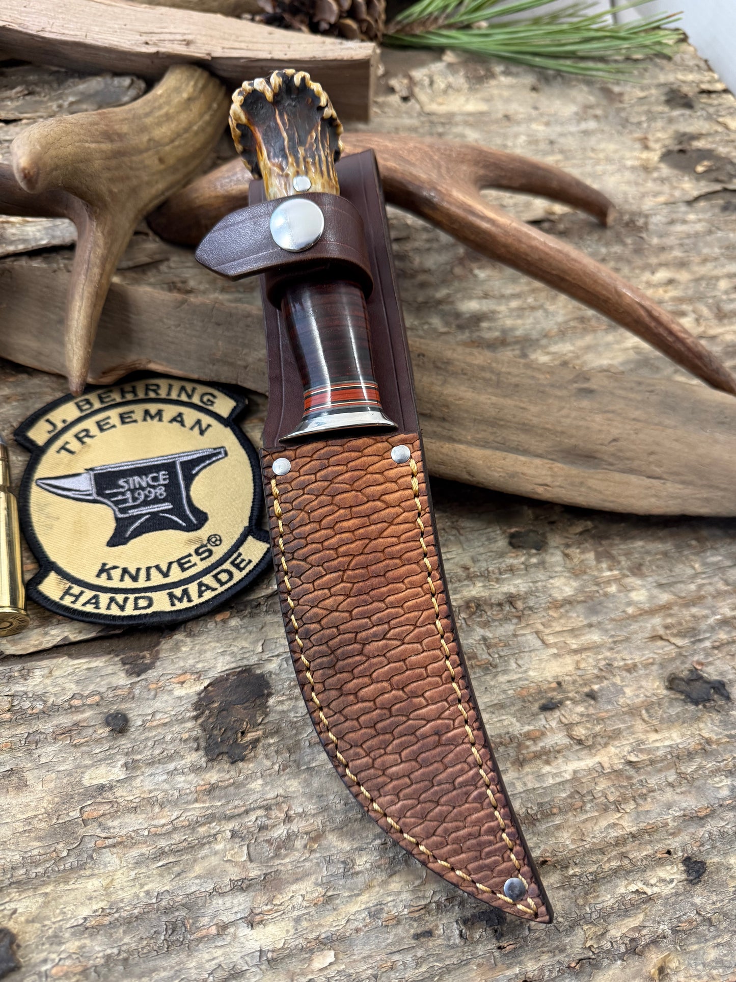 Treeman 4 1/2" Trout & Bird Nickel Horse Hide Crown Beaver Tail