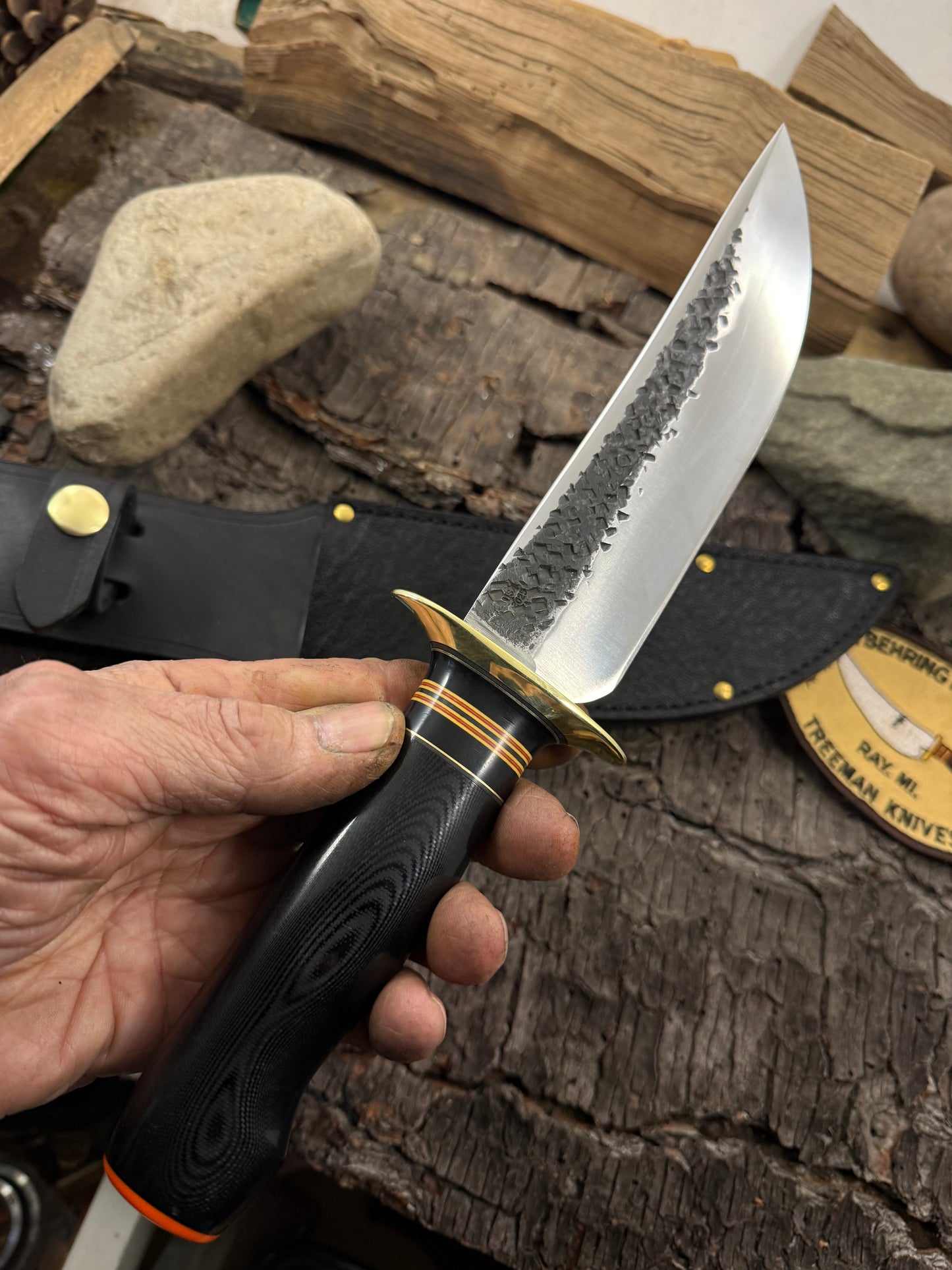 Treeman 7" Black G10 Skull Fighter High Vis Butt Cap Elephant Ear black Sheath