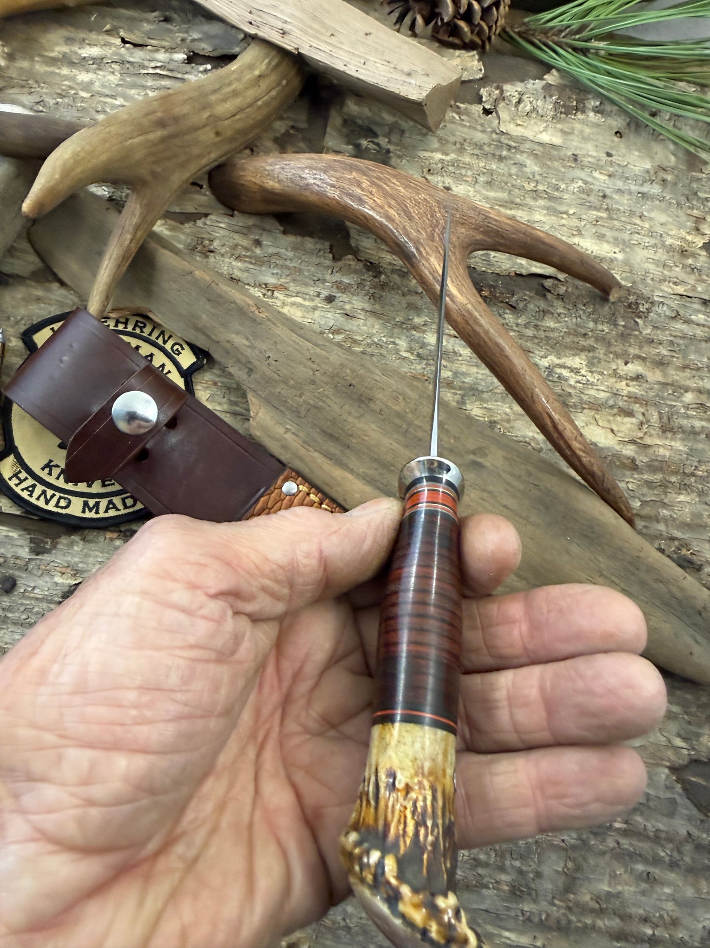 Treeman 4 1/2" Trout & Bird Nickel Horse Hide Crown Beaver Tail
