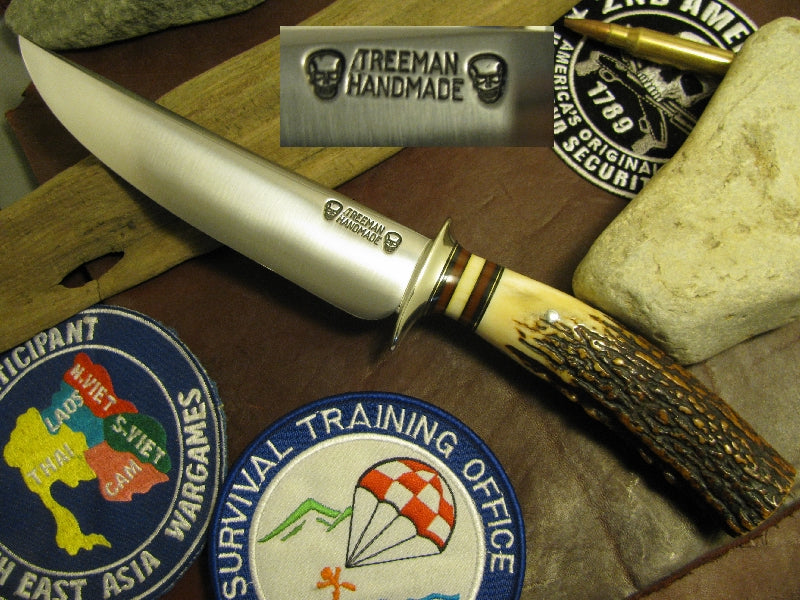 J. Behring Made Double Skull Stag Fighter 6 1/2" Blade 