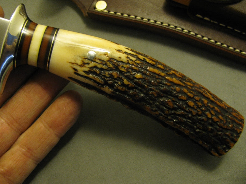 J. Behring Made Double Skull Stag Fighter 6 1/2" Blade 