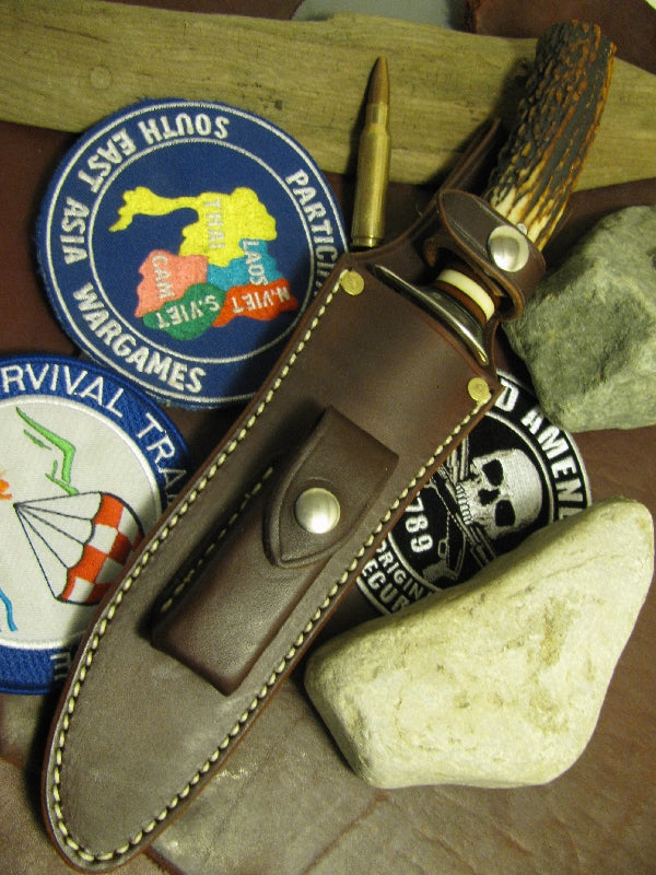 J. Behring Made Double Skull Stag Fighter 6 1/2" Blade 