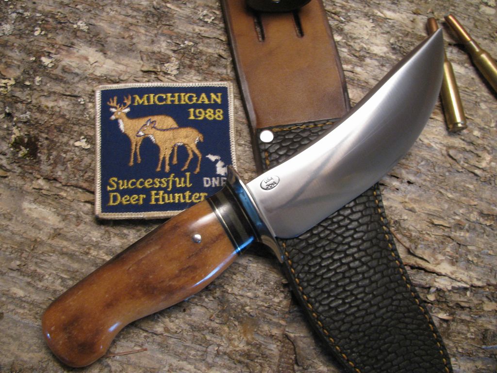 ***Treeman Woodmonk Ivory Sledrunner Handle ~ 1st  Beavertail Sheath out of our leather shop !!