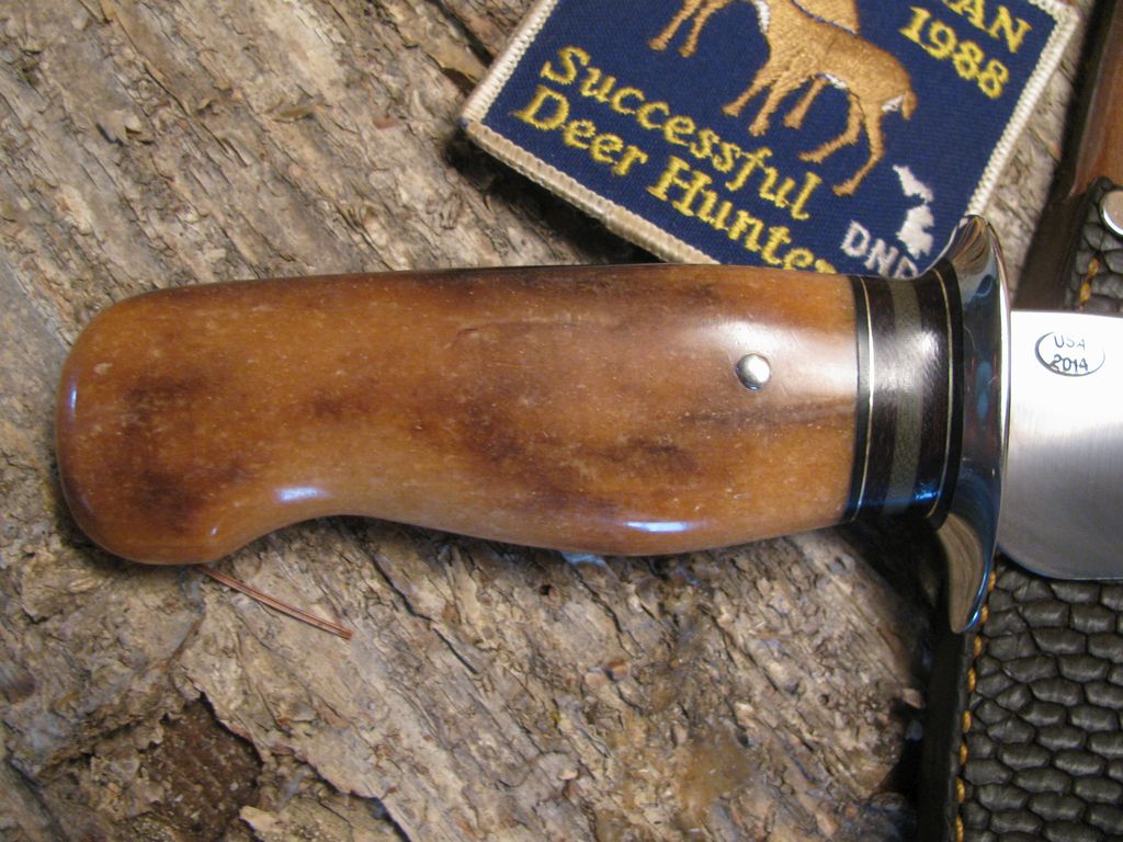 ***Treeman Woodmonk Ivory Sledrunner Handle ~ 1st  Beavertail Sheath out of our leather shop !!