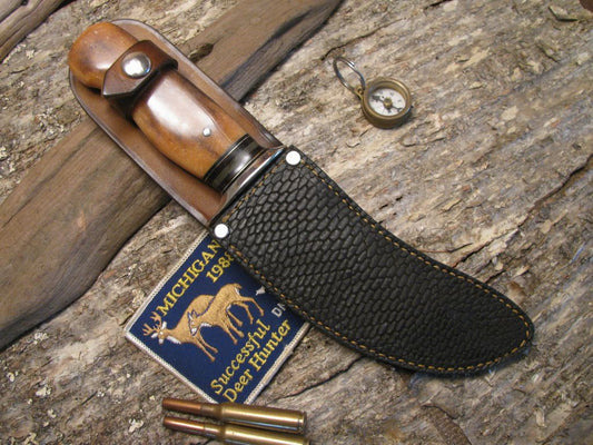 ***Treeman Woodmonk Ivory Sledrunner Handle ~ 1st  Beavertail Sheath out of our leather shop !!