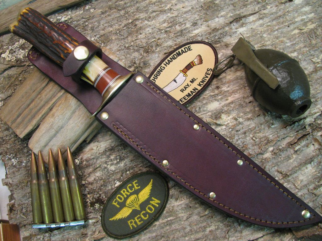 Double Skull Fighter 13 1/2" OAL Sticker Style double edge blade 