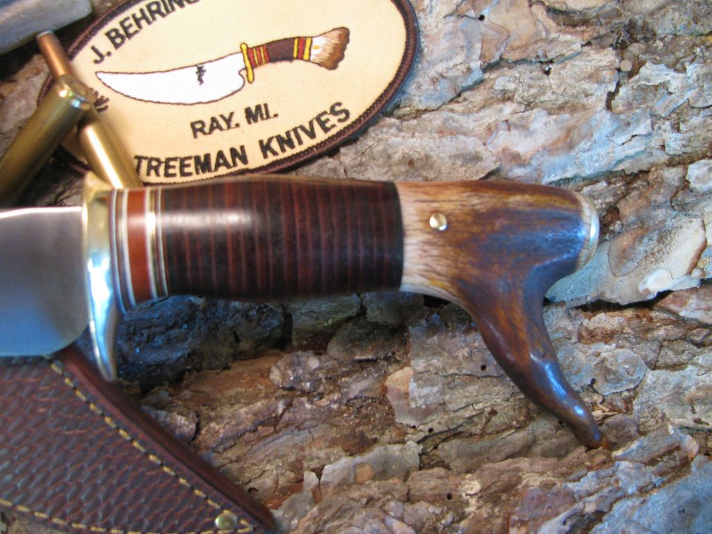  Scagel Drop Tine upswept Skinner Brass butt cap Beaver Tail Treeman Leather shop sheath 