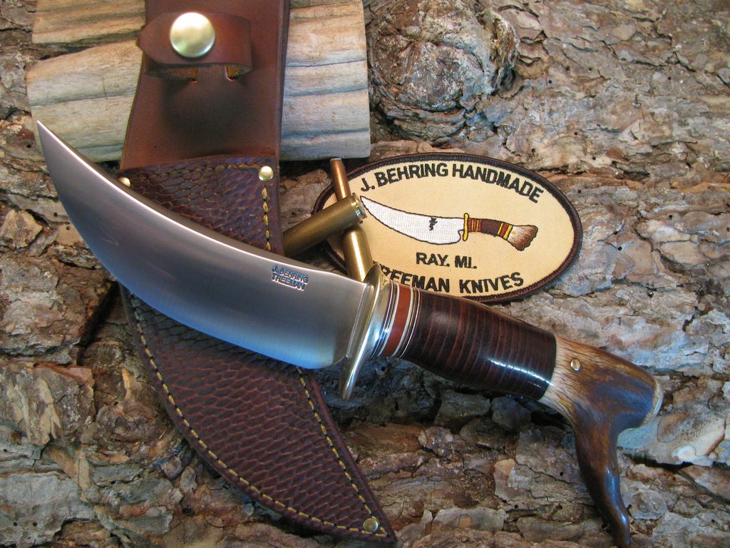  Scagel Drop Tine upswept Skinner Brass butt cap Beaver Tail Treeman Leather shop sheath 