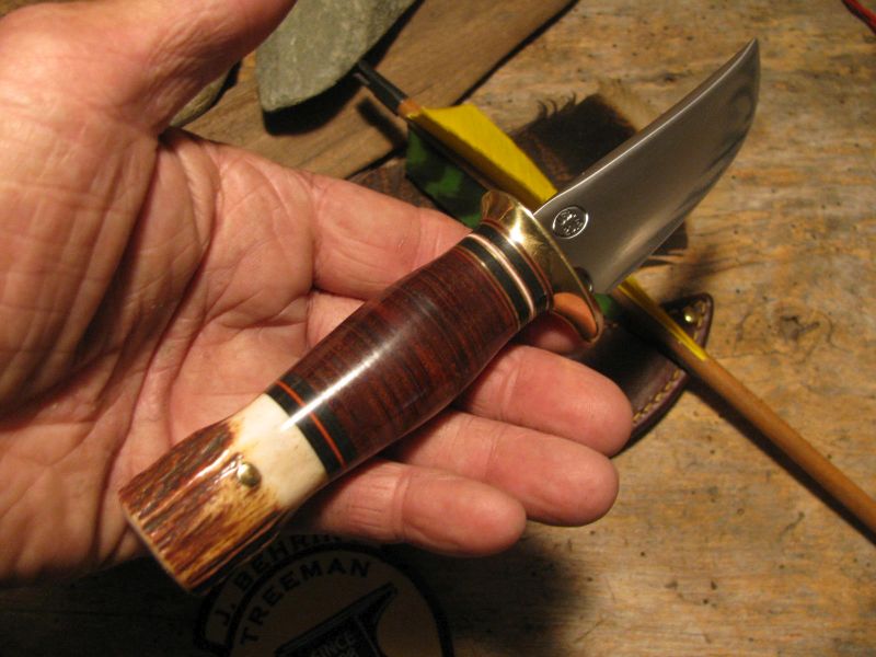 J. Behring Handmade Trout & Deer Knife Leather Stag 
